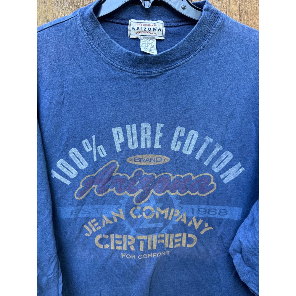 Vintage 90s Arizona Jean Co Long Sleeve T-Shirt Mens XL Blue USA Made 100%Cotton